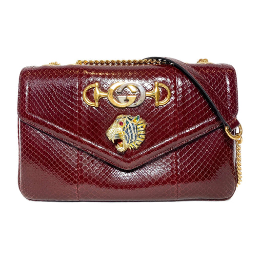 Gucci Bordeaux Python Medium Rajah Shoulder Bag