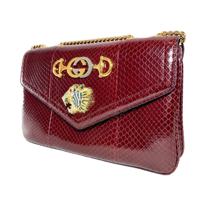Gucci Bordeaux Python Medium Rajah Shoulder Bag