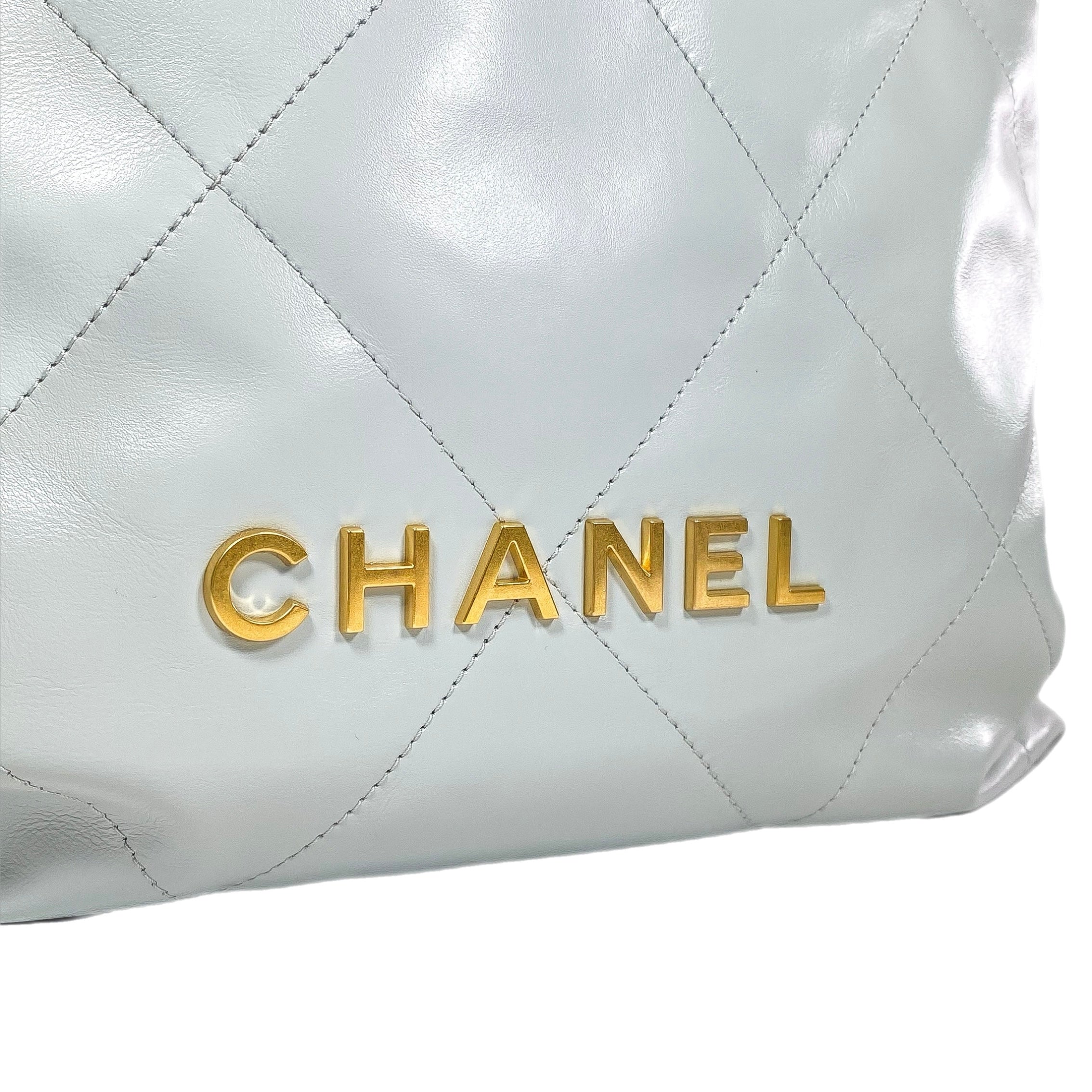 Chanel 22 Light Blue Gray Quilted Backpack