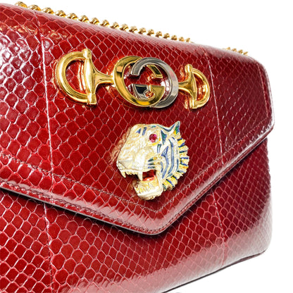 Gucci Bordeaux Python Medium Rajah Shoulder Bag