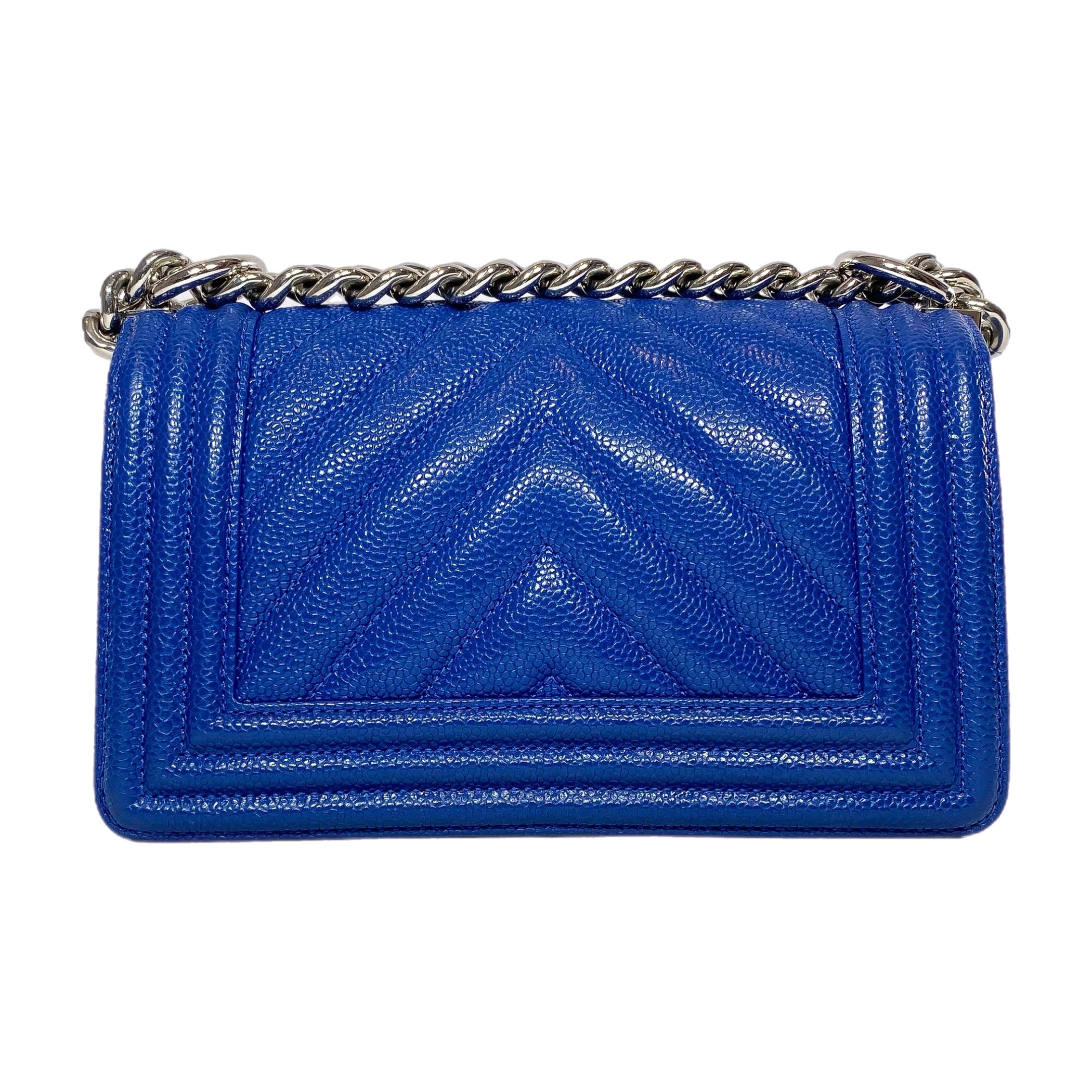 Chanel Blue Chevron Caviar Small Boy Flap Bag