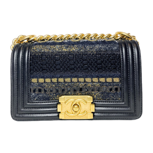 Chanel Black Embellished Tweed Small Boy Bag