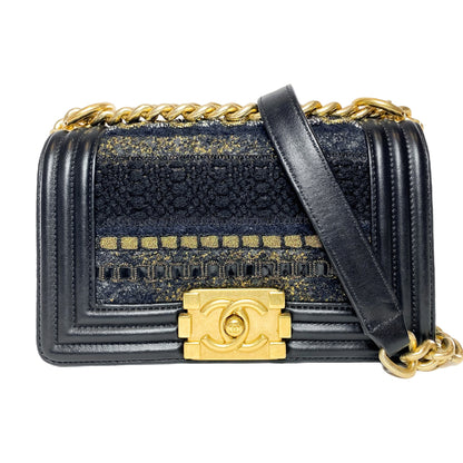 Chanel Black Embellished Tweed Small Boy Bag