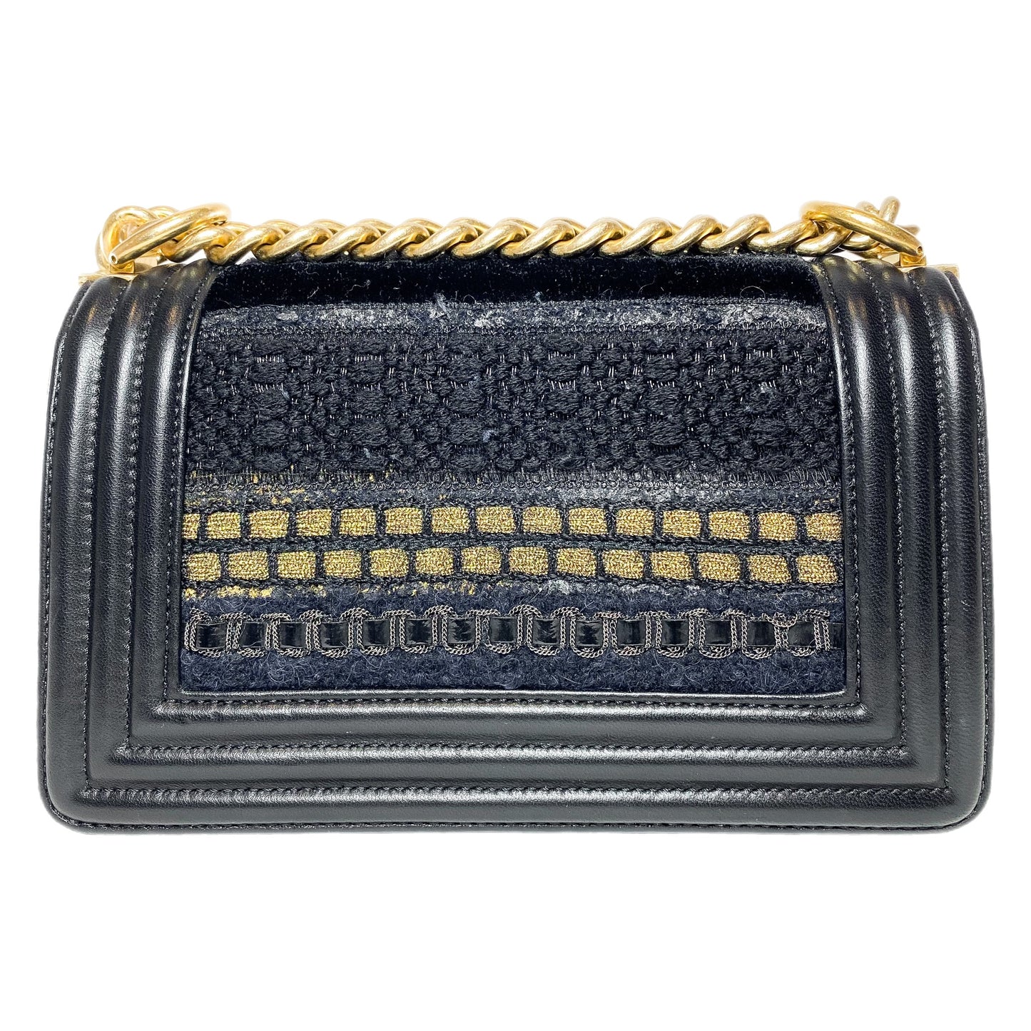 Chanel Black Embellished Tweed Small Boy Bag