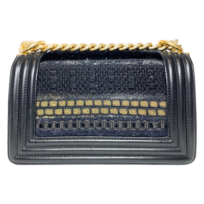 Chanel Black Embellished Tweed Small Boy Bag