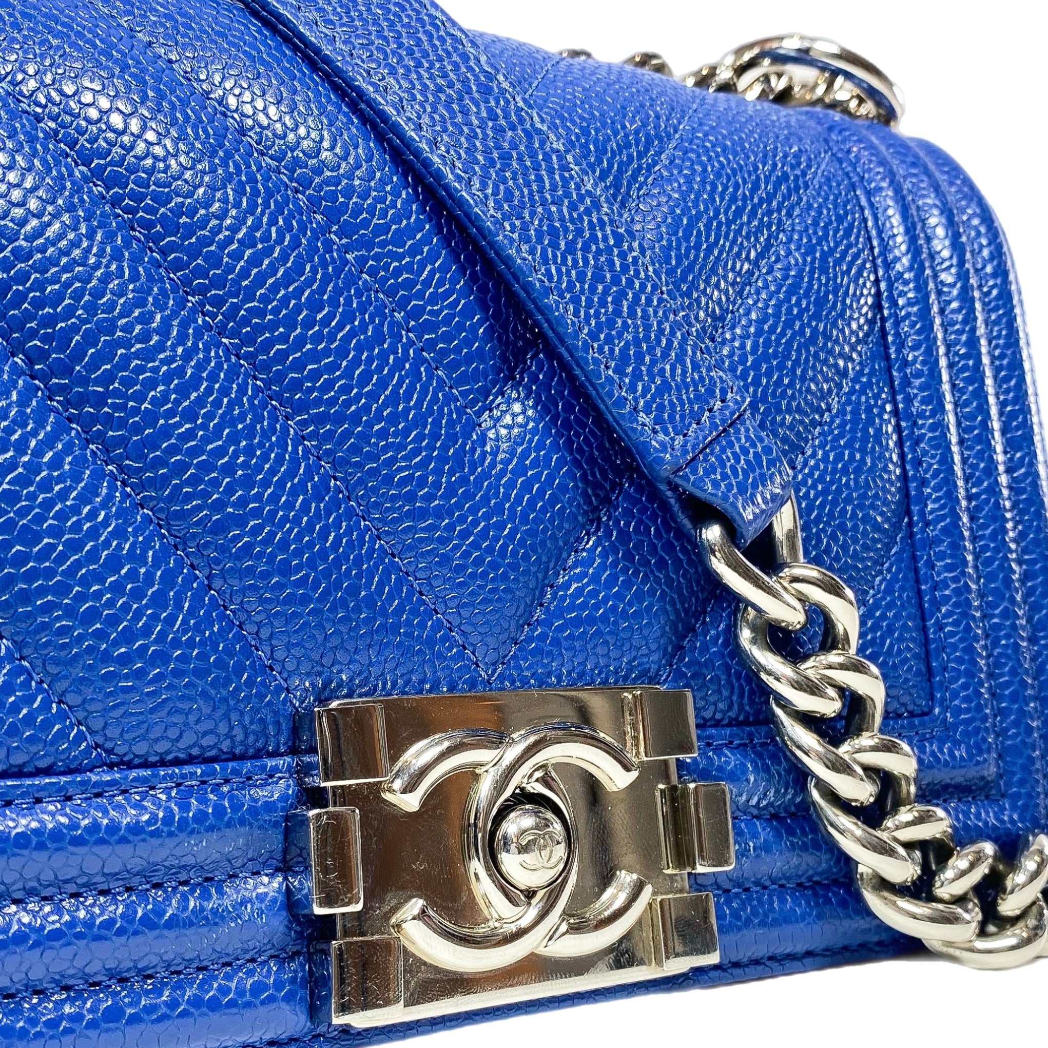 Chanel Blue Chevron Caviar Small Boy Flap Bag