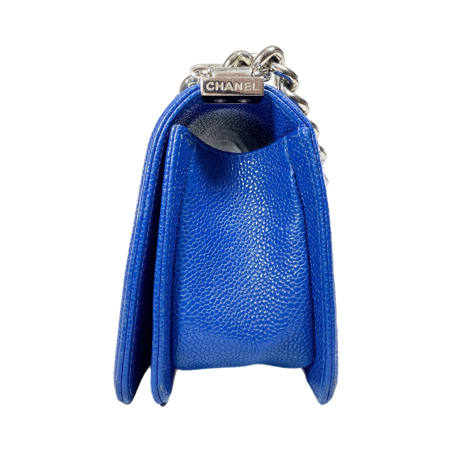 Chanel Blue Chevron Caviar Small Boy Flap Bag