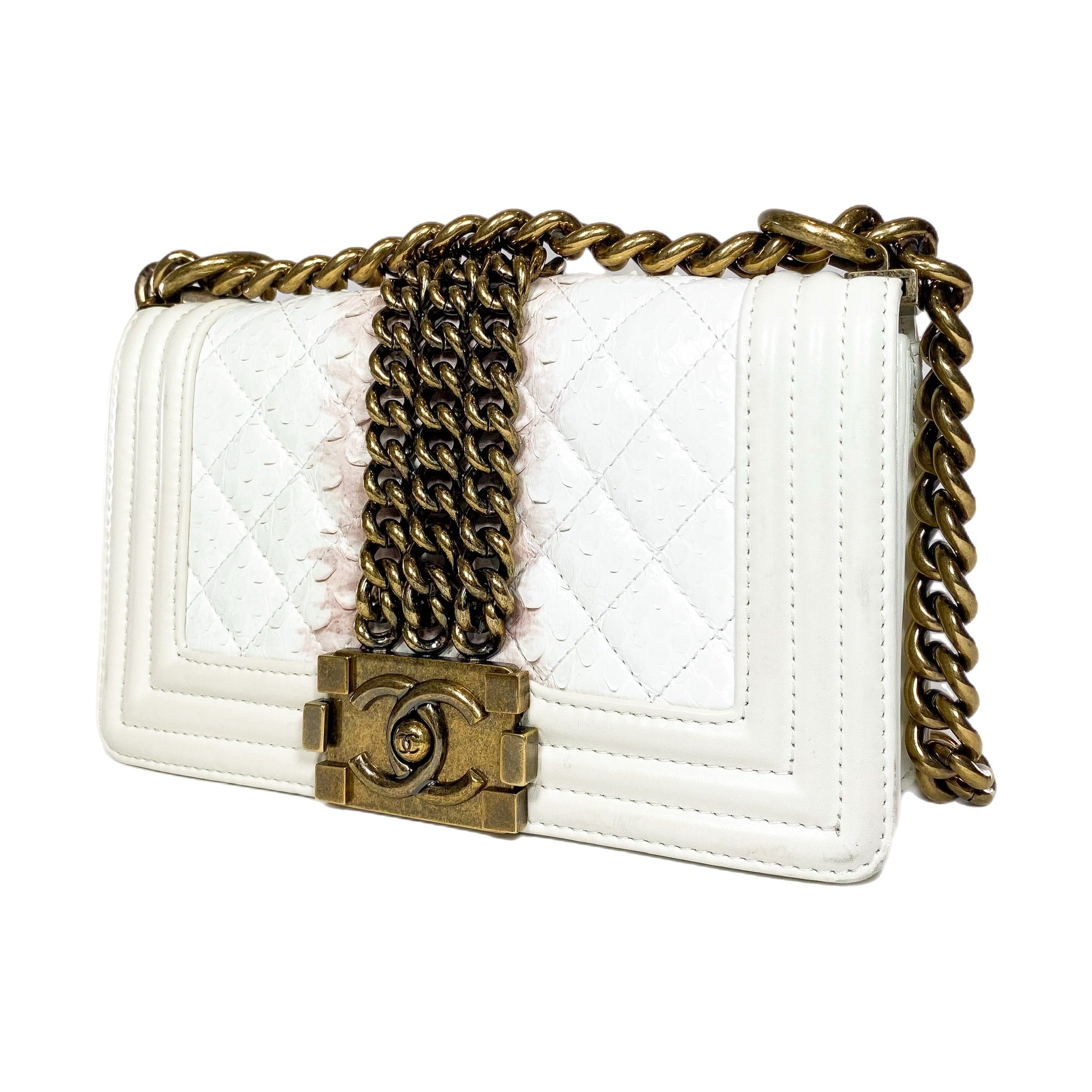 Chanel Ombre White Python Rock Chain Small Boy Bag