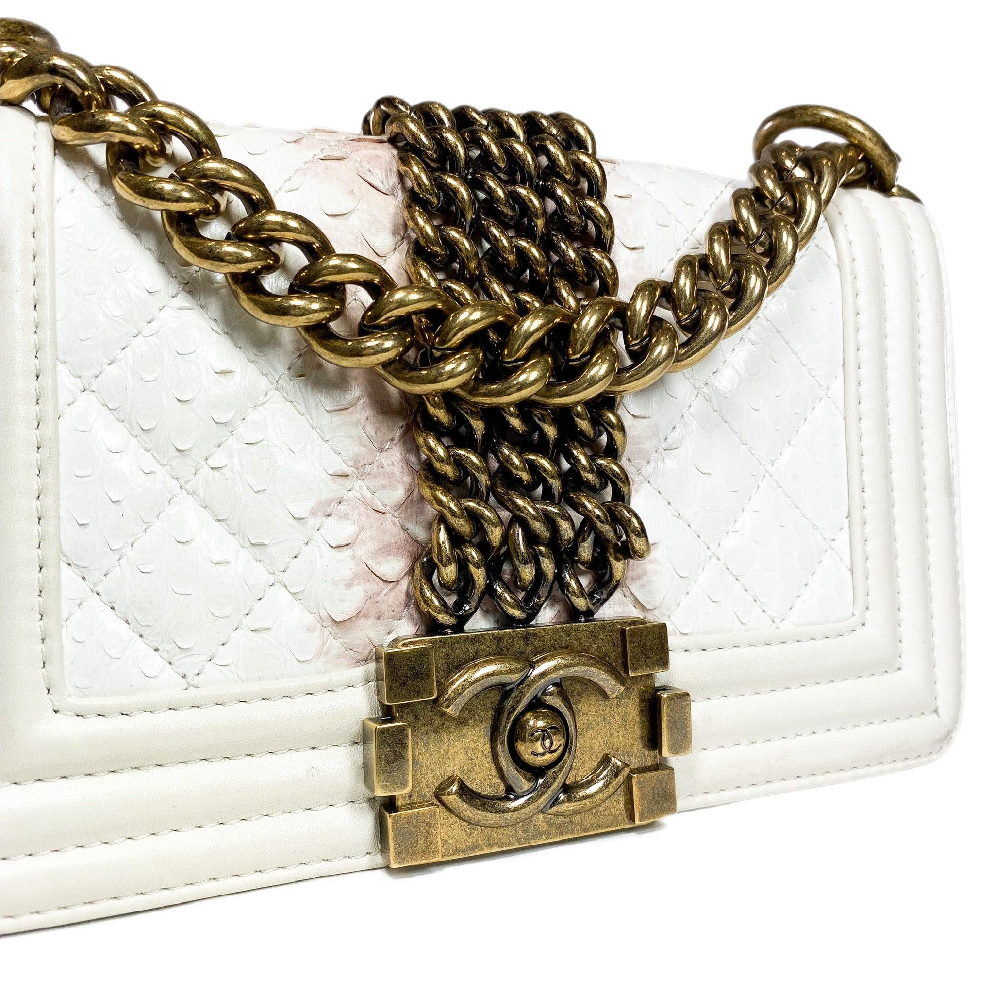 Chanel Ombre White Python Rock Chain Small Boy Bag