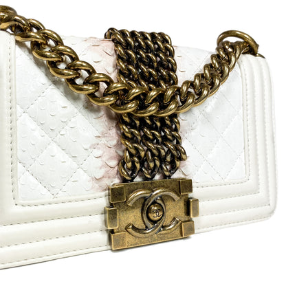 Chanel Ombre White Python Rock Chain Small Boy Bag
