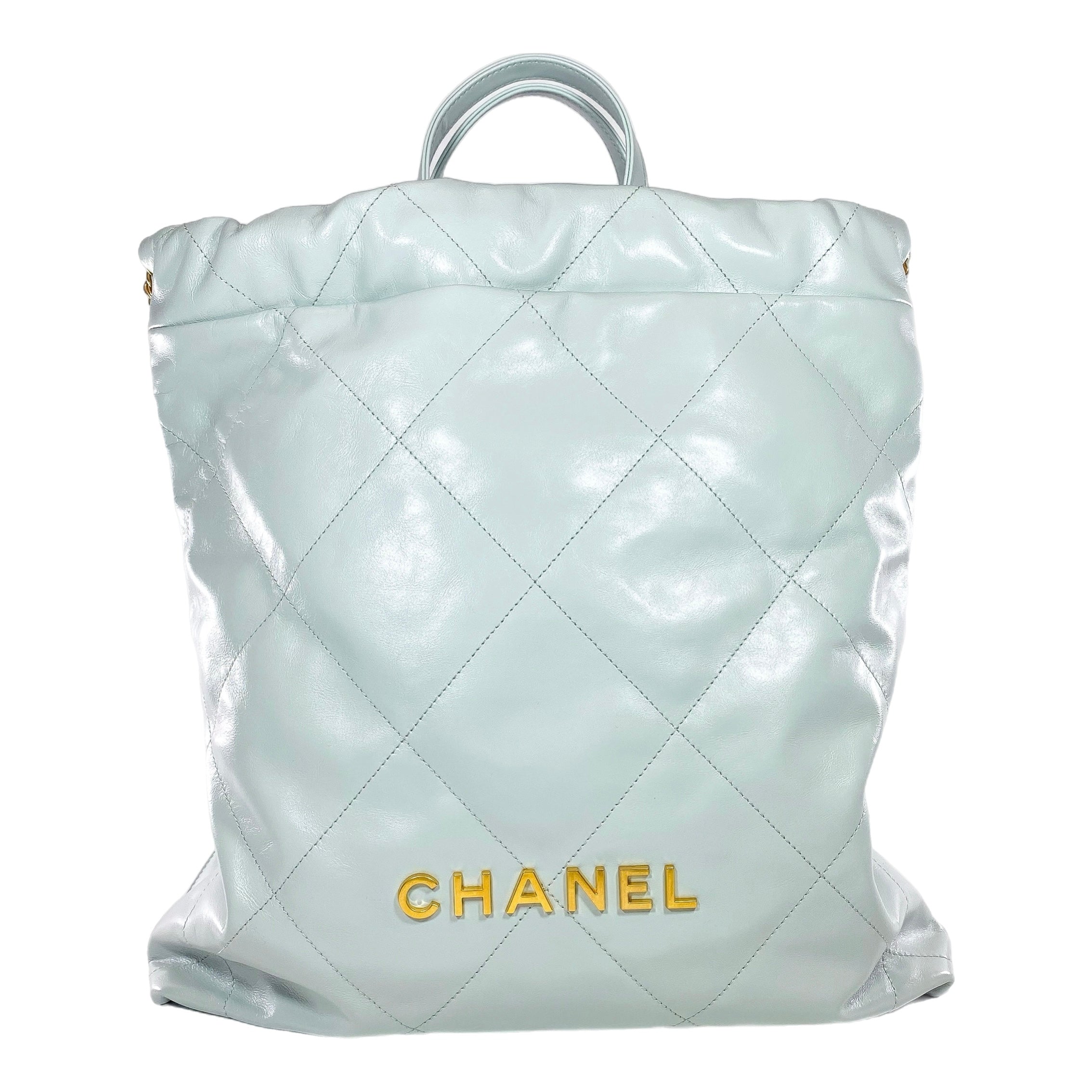 Chanel 22 Light Blue Gray Quilted Backpack