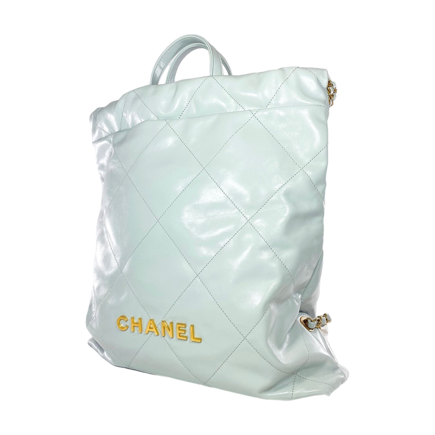 Chanel 22 Light Blue Gray Quilted Backpack