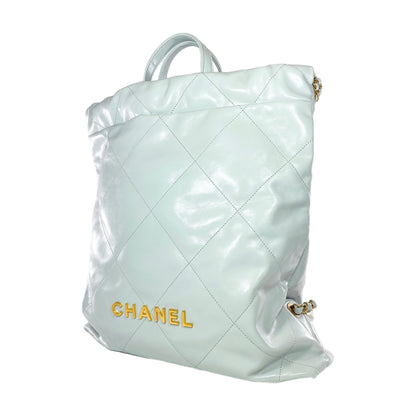 Chanel 22 Light Blue Gray Quilted Backpack