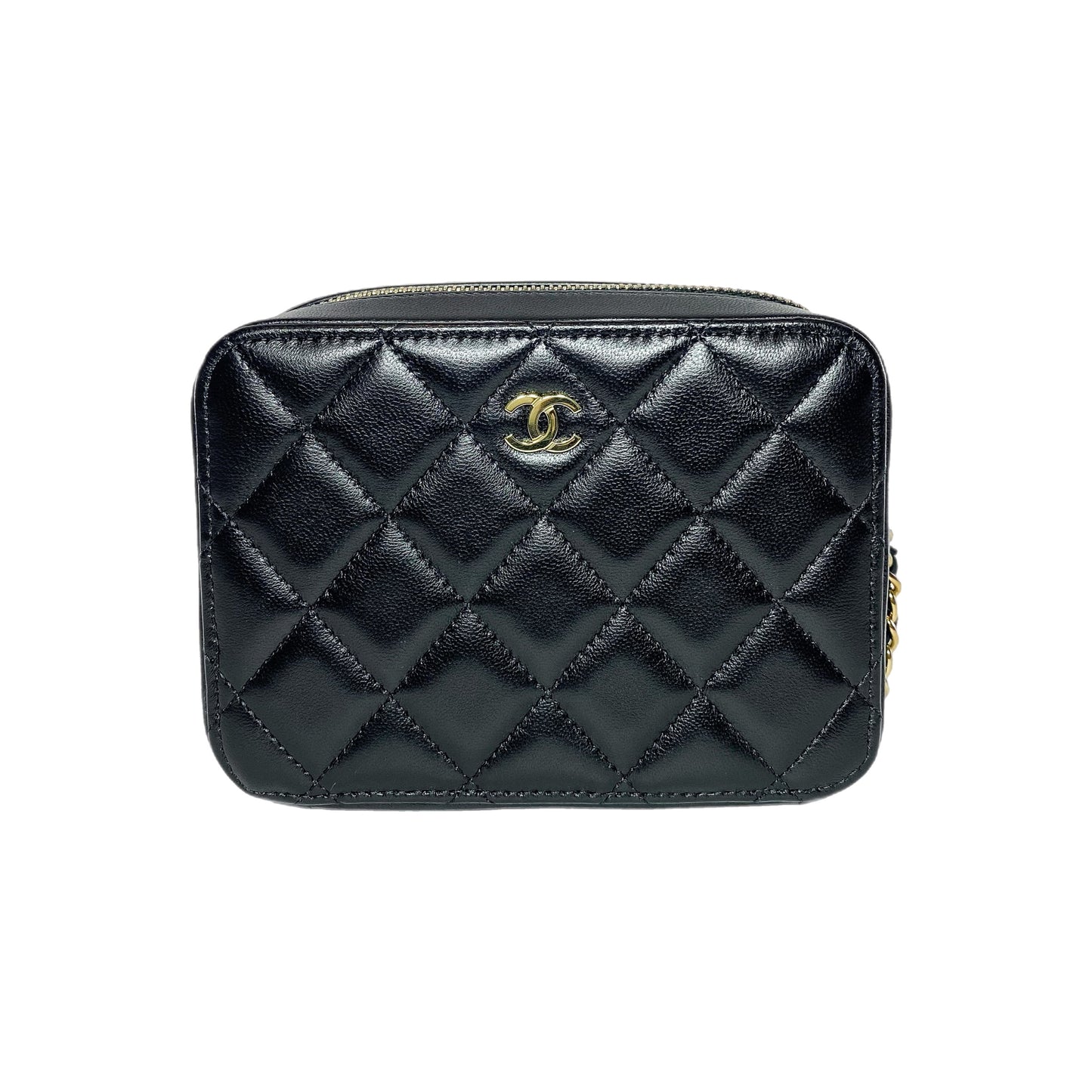 Chanel Black Quilted Zip Around Vanity
