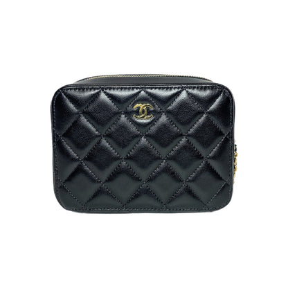 Chanel Black Quilted Zip Around Vanity