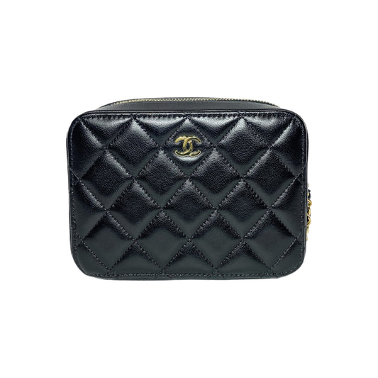 Chanel Black Quilted Zip Around Vanity