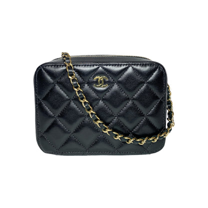 Chanel Black Quilted Zip Around Vanity