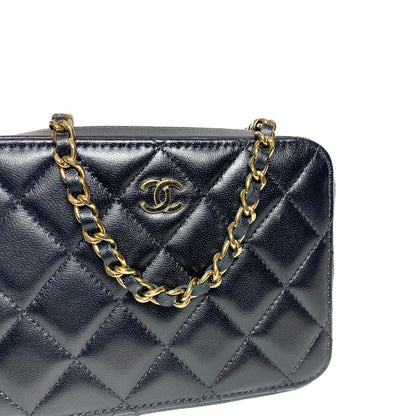 Chanel Black Quilted Zip Around Vanity