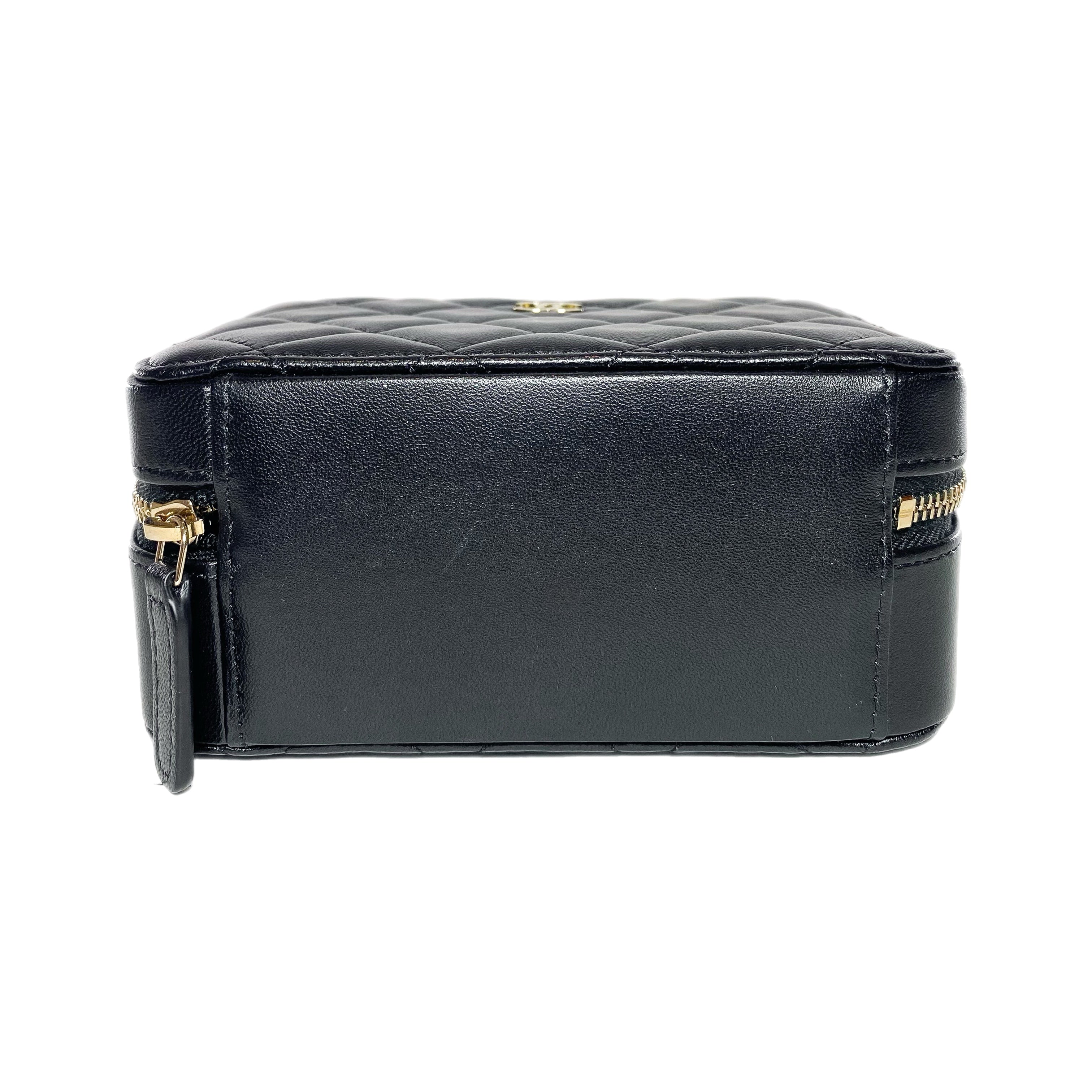 Chanel Black Quilted Zip Around Vanity