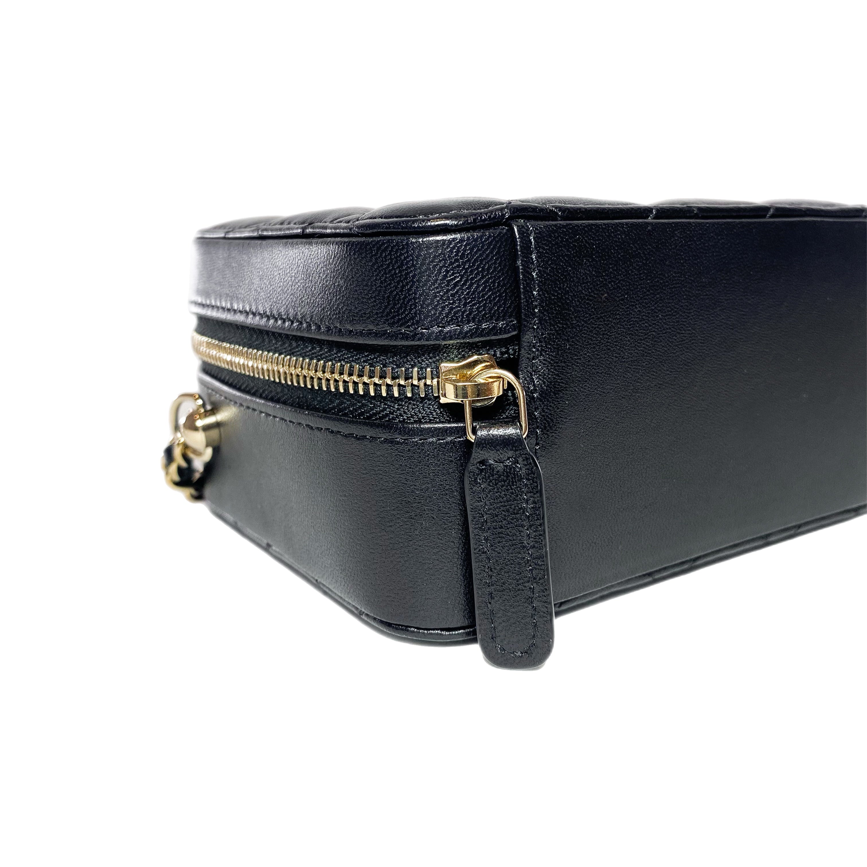 Chanel Black Quilted Zip Around Vanity