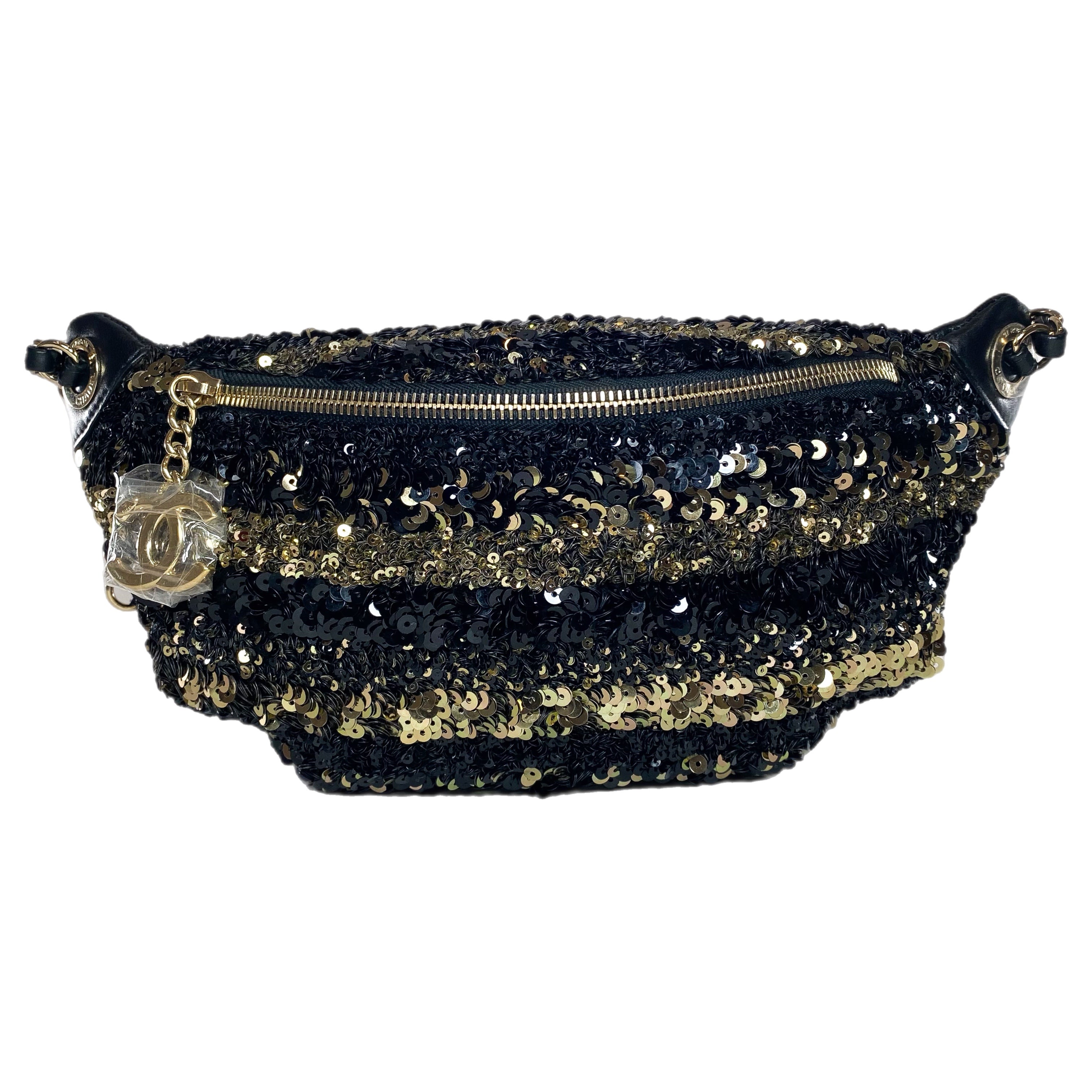 Chanel Black Gold Sequin Waist Bag