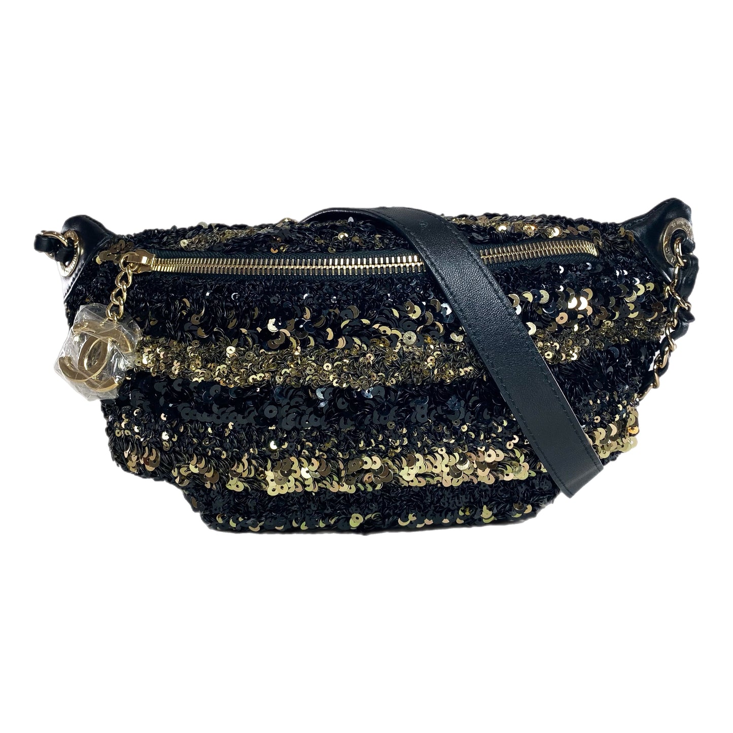 Chanel Black Gold Sequin Waist Bag