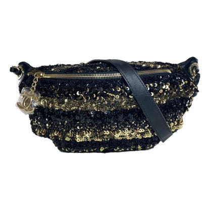 Chanel Black Gold Sequin Waist Bag