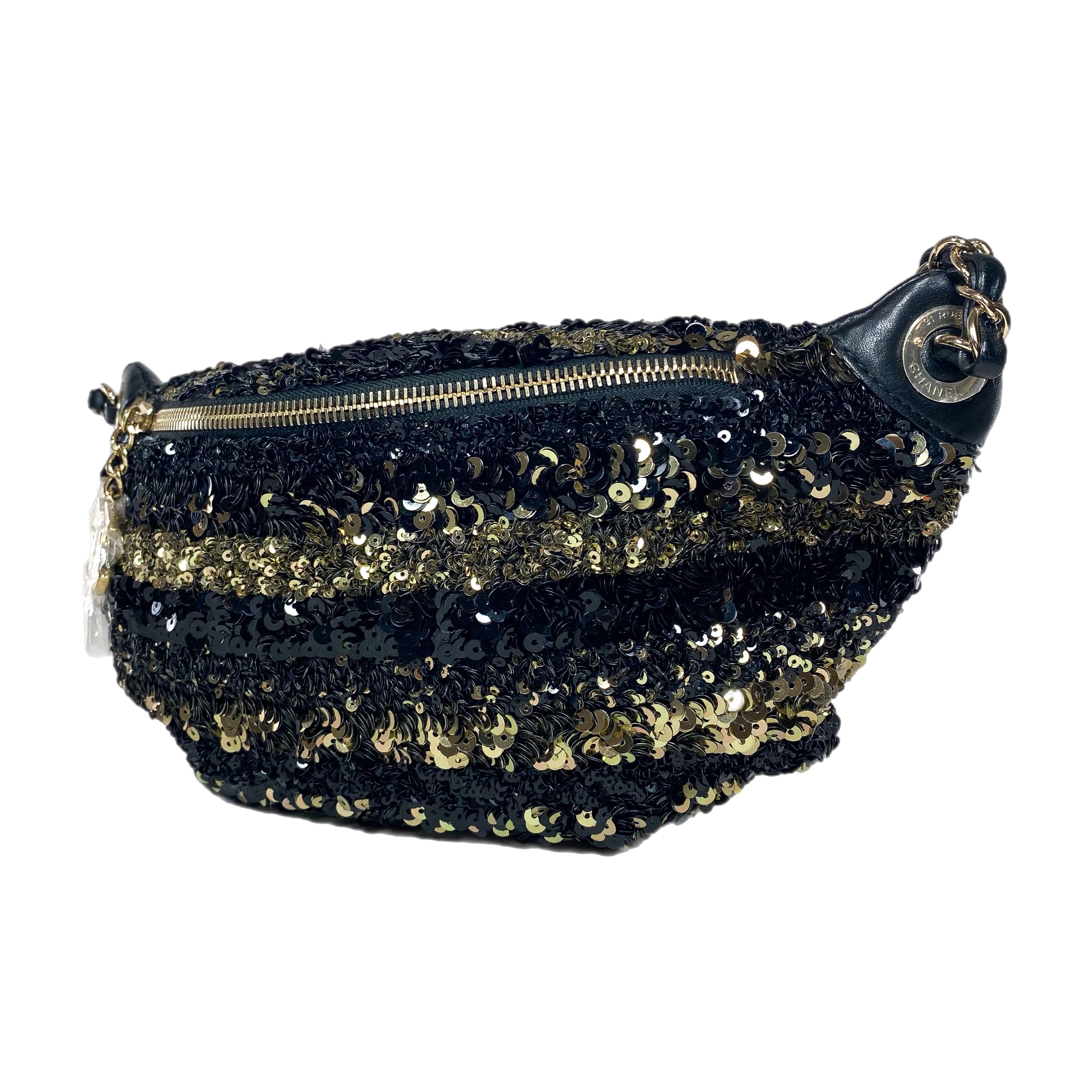 Chanel Black Gold Sequin Waist Bag