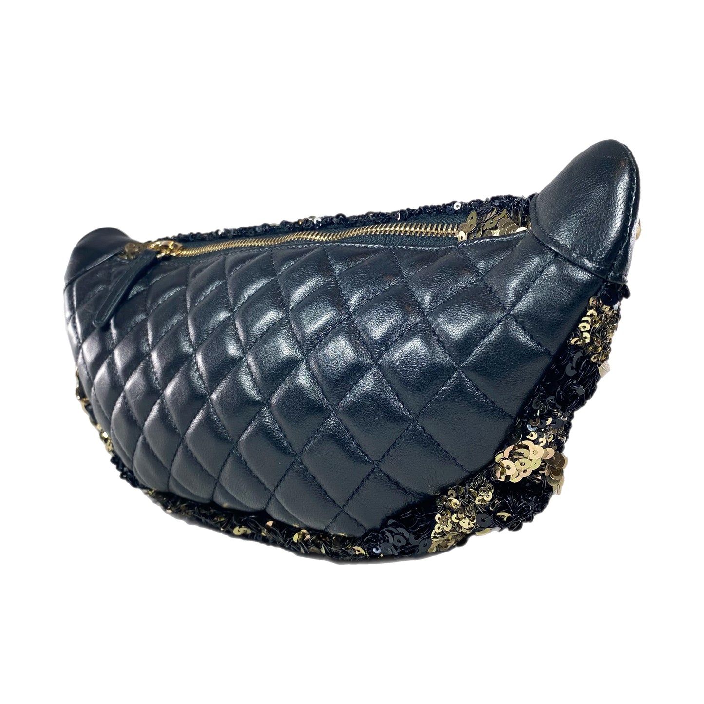Chanel Black Gold Sequin Waist Bag