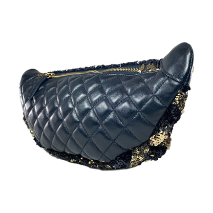 Chanel Black Gold Sequin Waist Bag