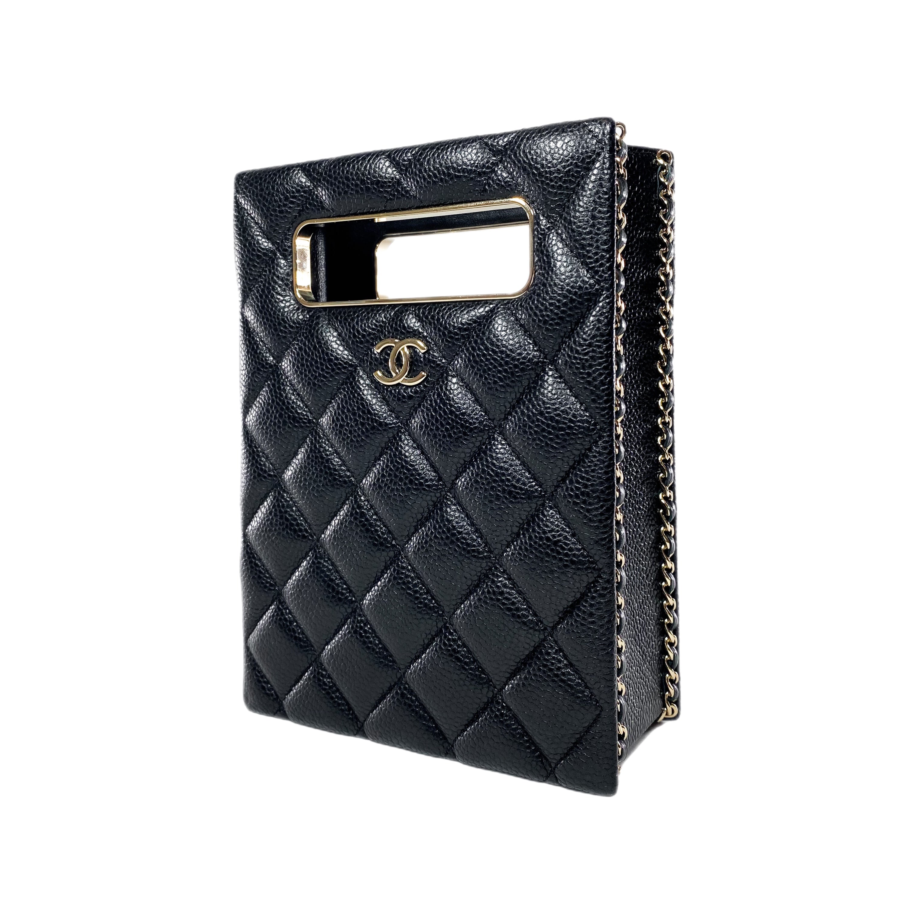 Chanel Black Quilted Caviar Evening Box Bag