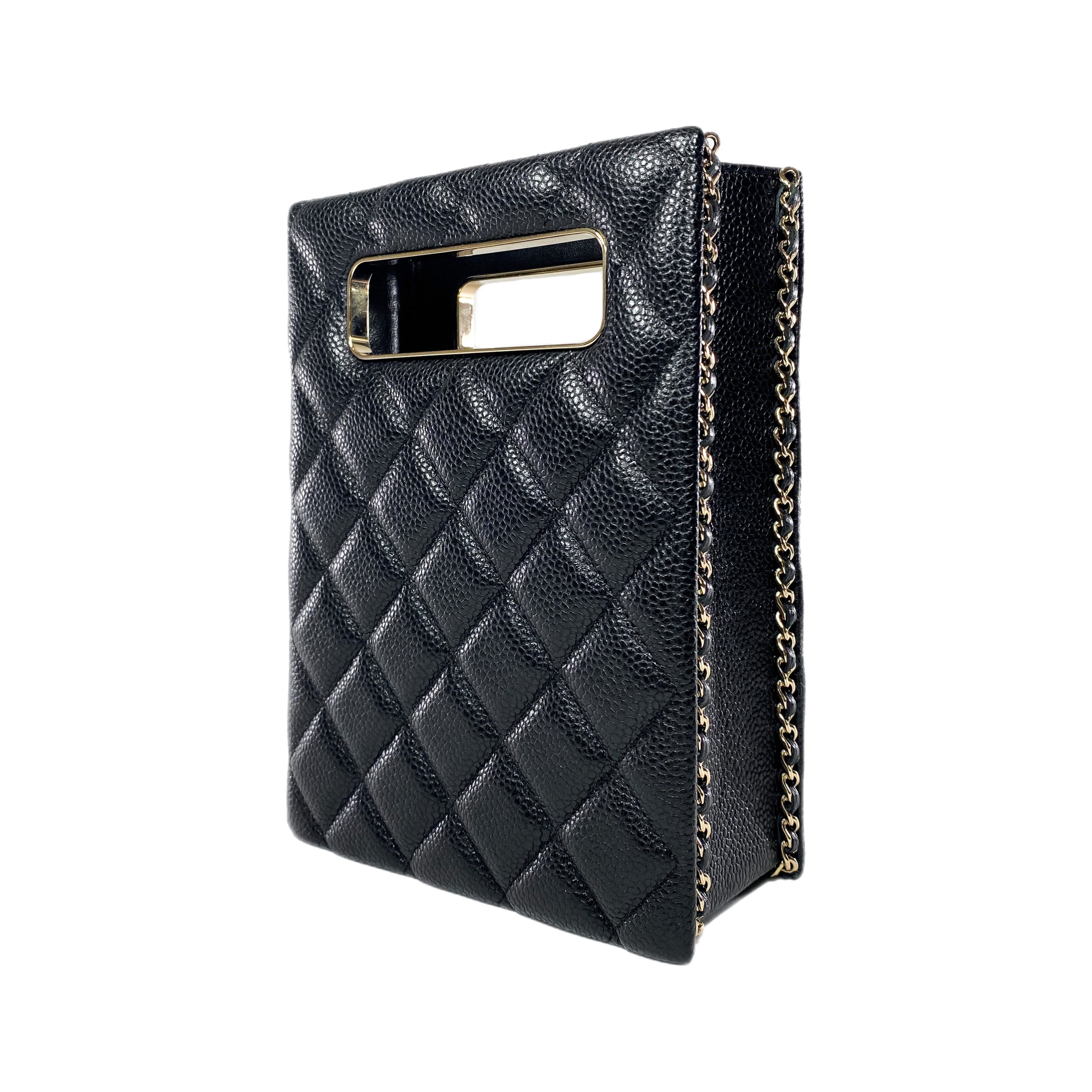 Chanel Black Quilted Caviar Evening Box Bag