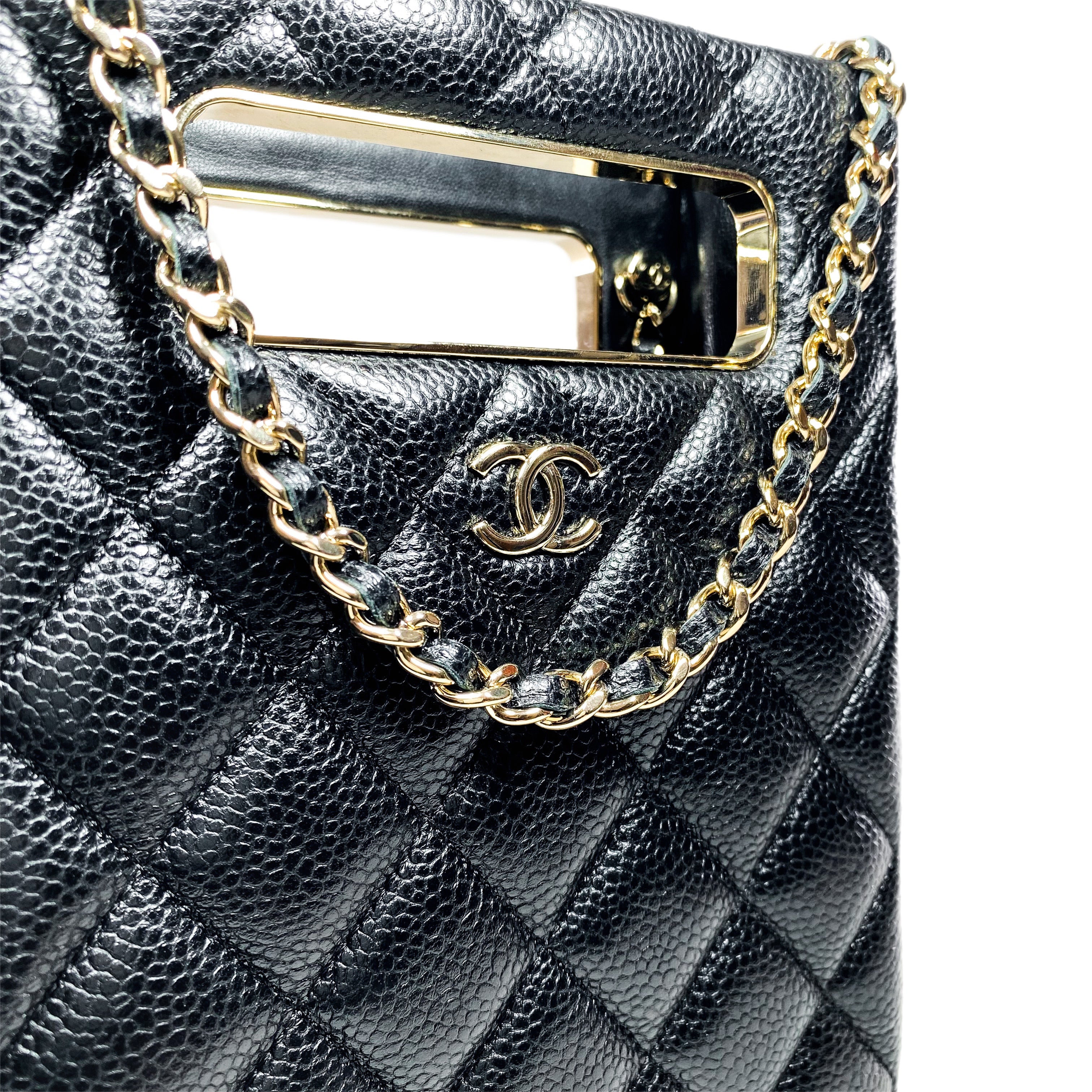 Chanel Black Quilted Caviar Evening Box Bag