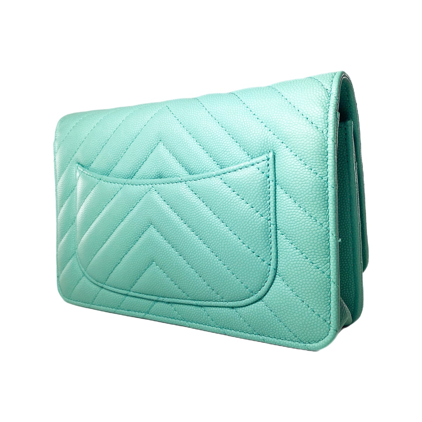Chanel Aqua Blue Chevron Caviar Wallet on Chain