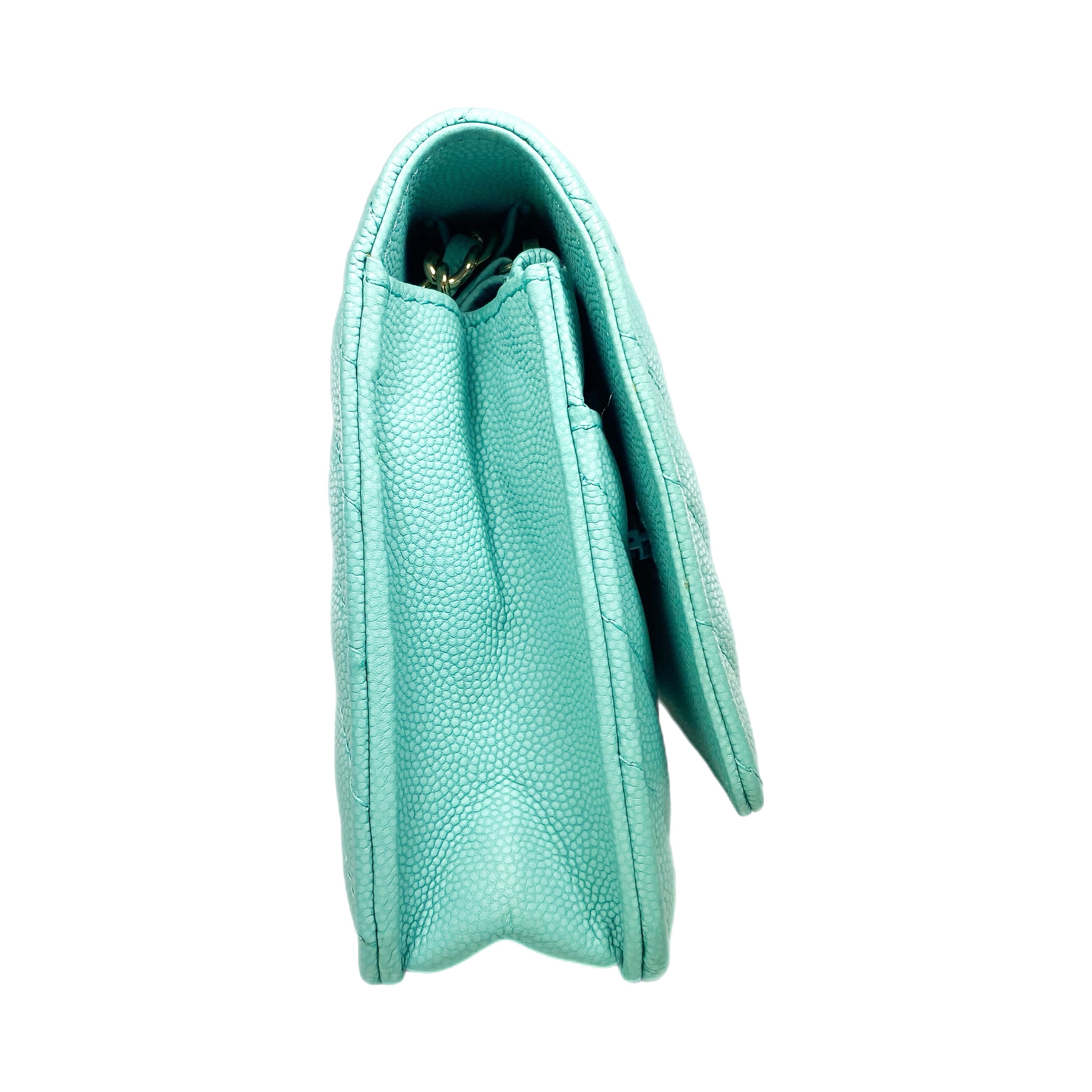 Chanel Aqua Blue Chevron Caviar Wallet on Chain
