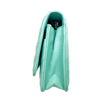 Chanel Aqua Blue Chevron Caviar Wallet on Chain