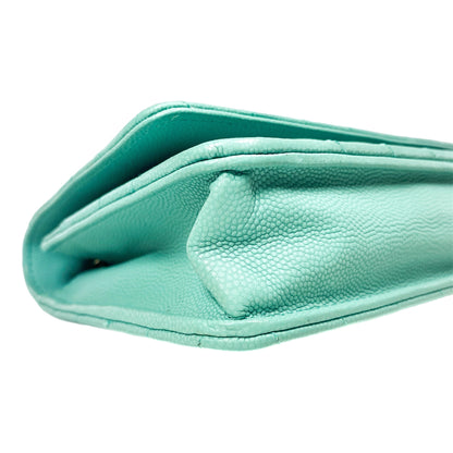 Chanel Aqua Blue Chevron Caviar Wallet on Chain