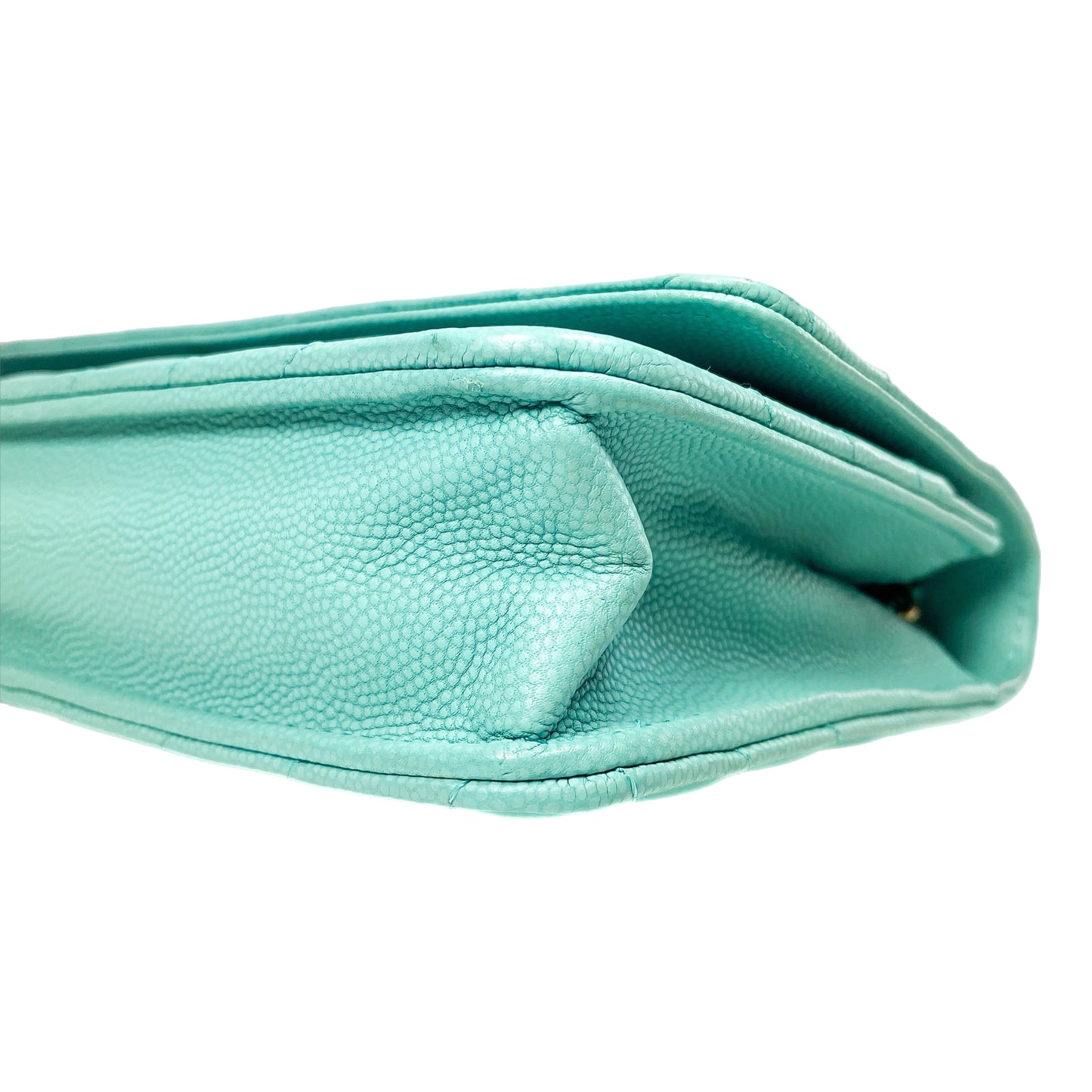 Chanel Aqua Blue Chevron Caviar Wallet on Chain