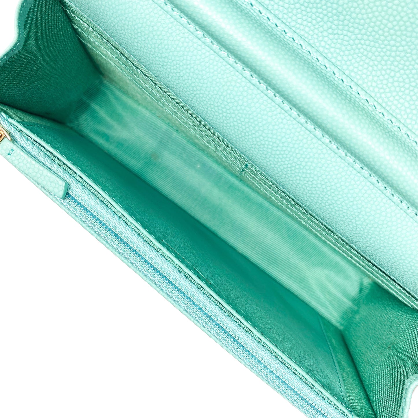 Chanel Aqua Blue Chevron Caviar Wallet on Chain