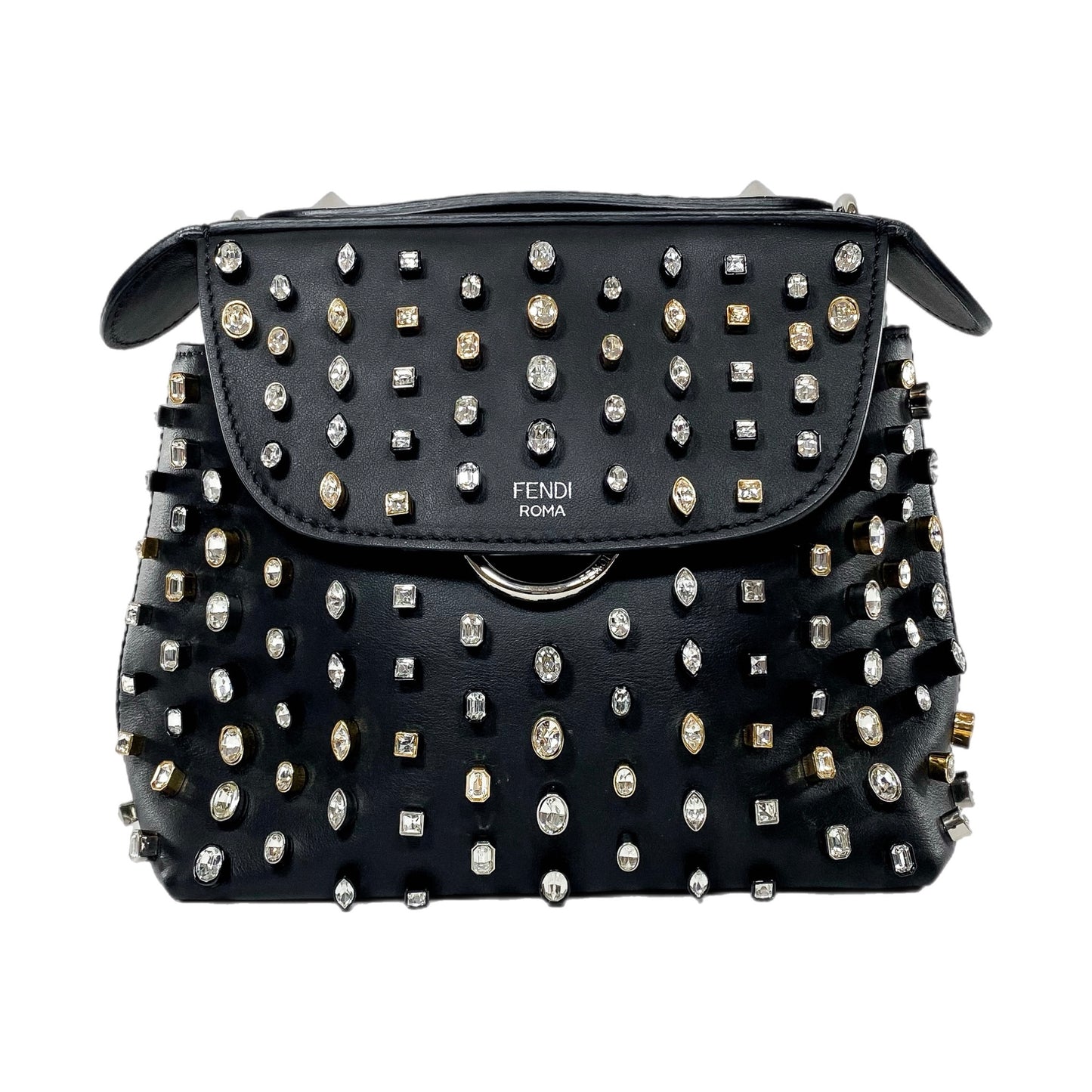 Fendi Black Back To School Crystal Studded Mini Backpack/Crossbody