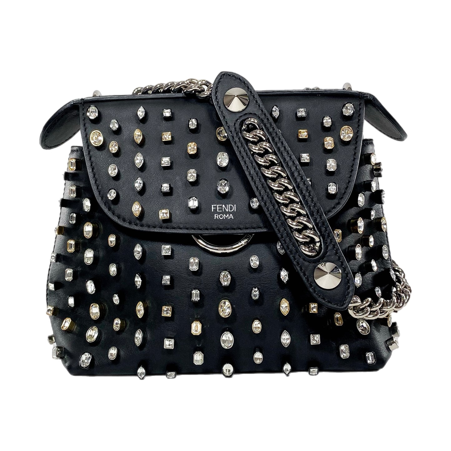 Fendi Black Back To School Crystal Studded Mini Backpack/Crossbody
