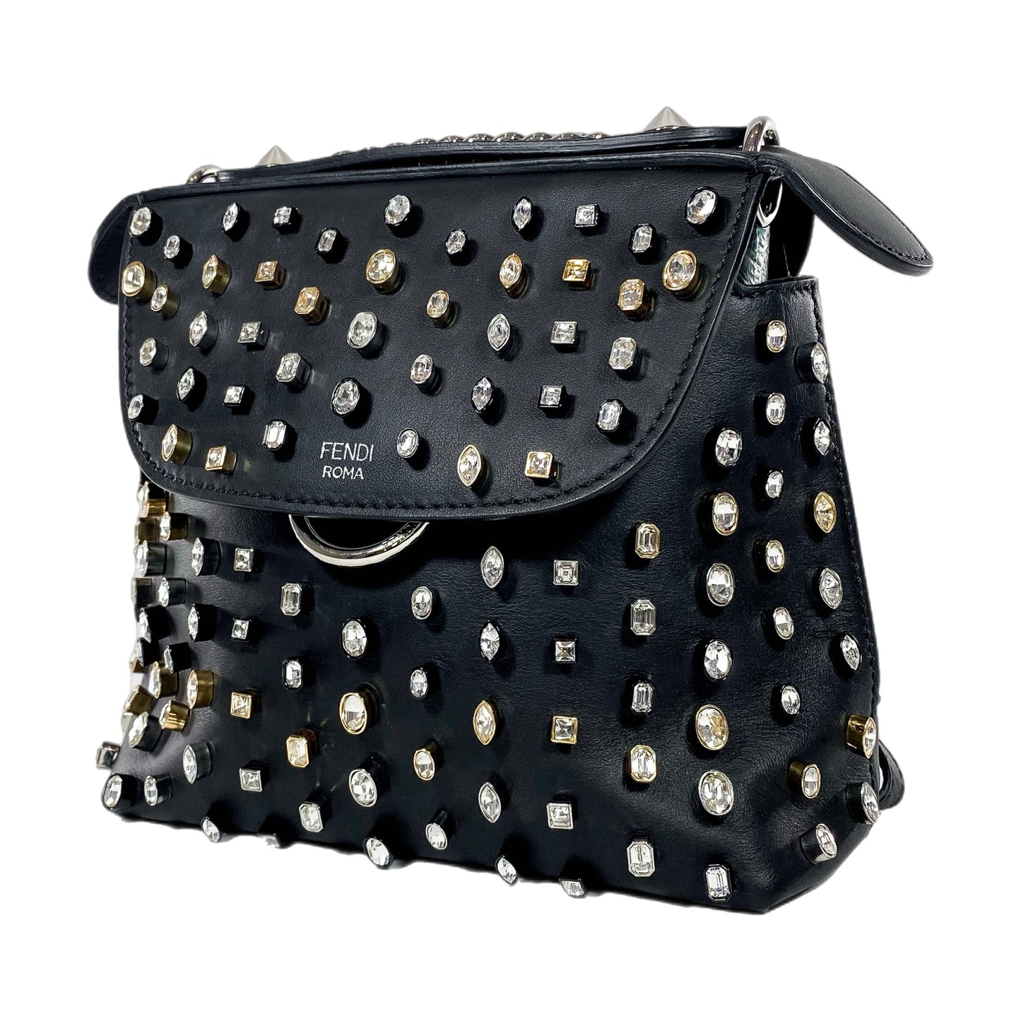 Fendi Black Back To School Crystal Studded Mini Backpack/Crossbody