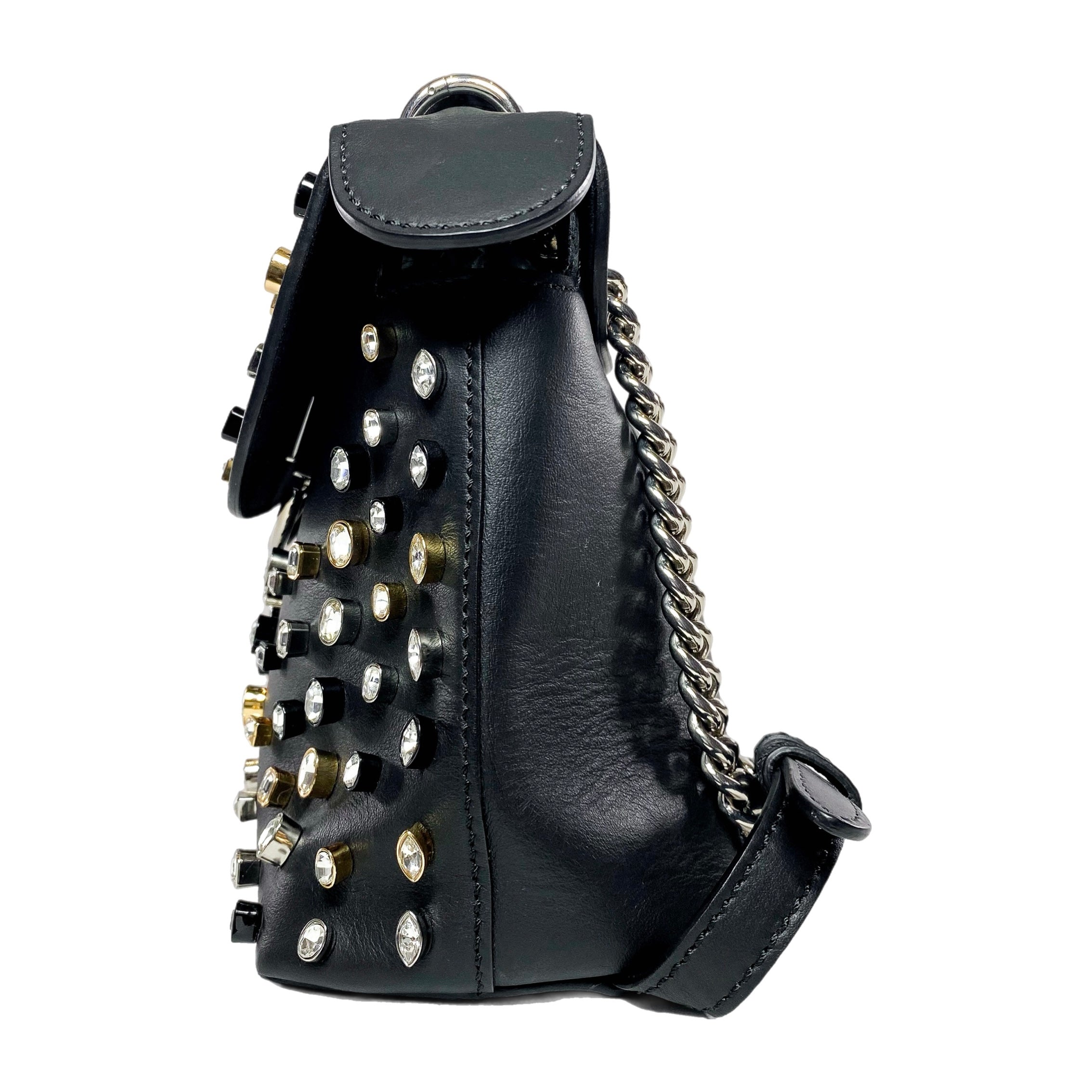 Fendi Black Back To School Crystal Studded Mini Backpack/Crossbody