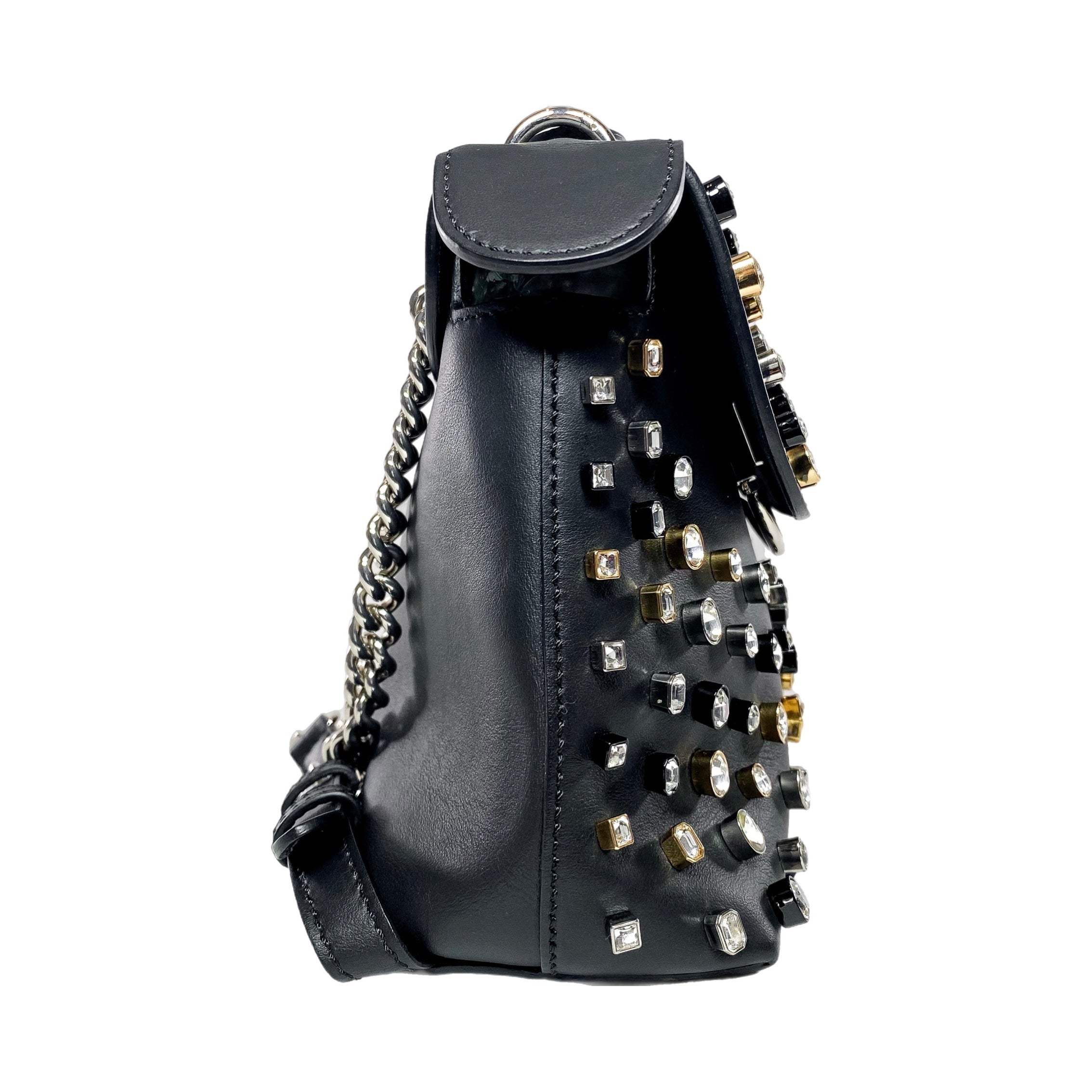 Fendi Black Back To School Crystal Studded Mini Backpack/Crossbody