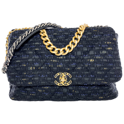 Chanel 19 Maxi Navy Black Tweed Flap Bag