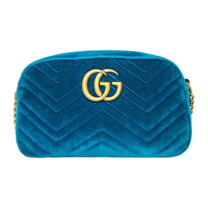 Gucci Small Velvet Pavone Cyan GG Marmont