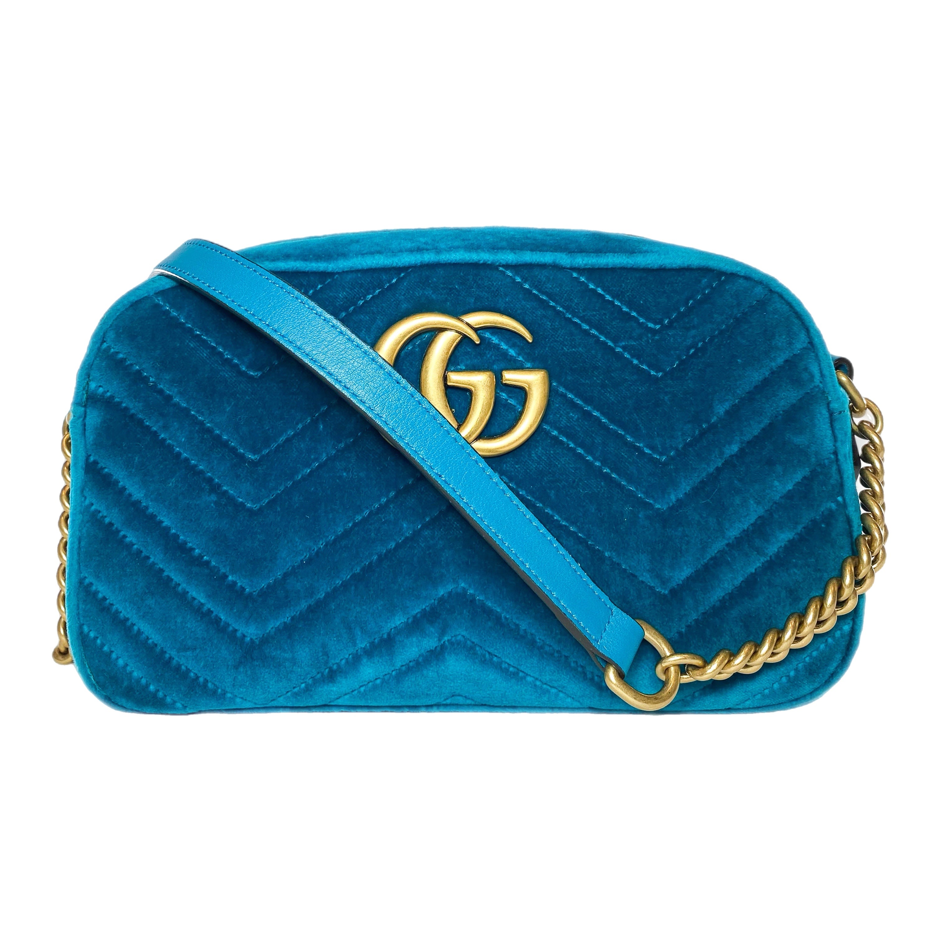Gucci Small Velvet Pavone Cyan GG Marmont – Consign of the Times ™