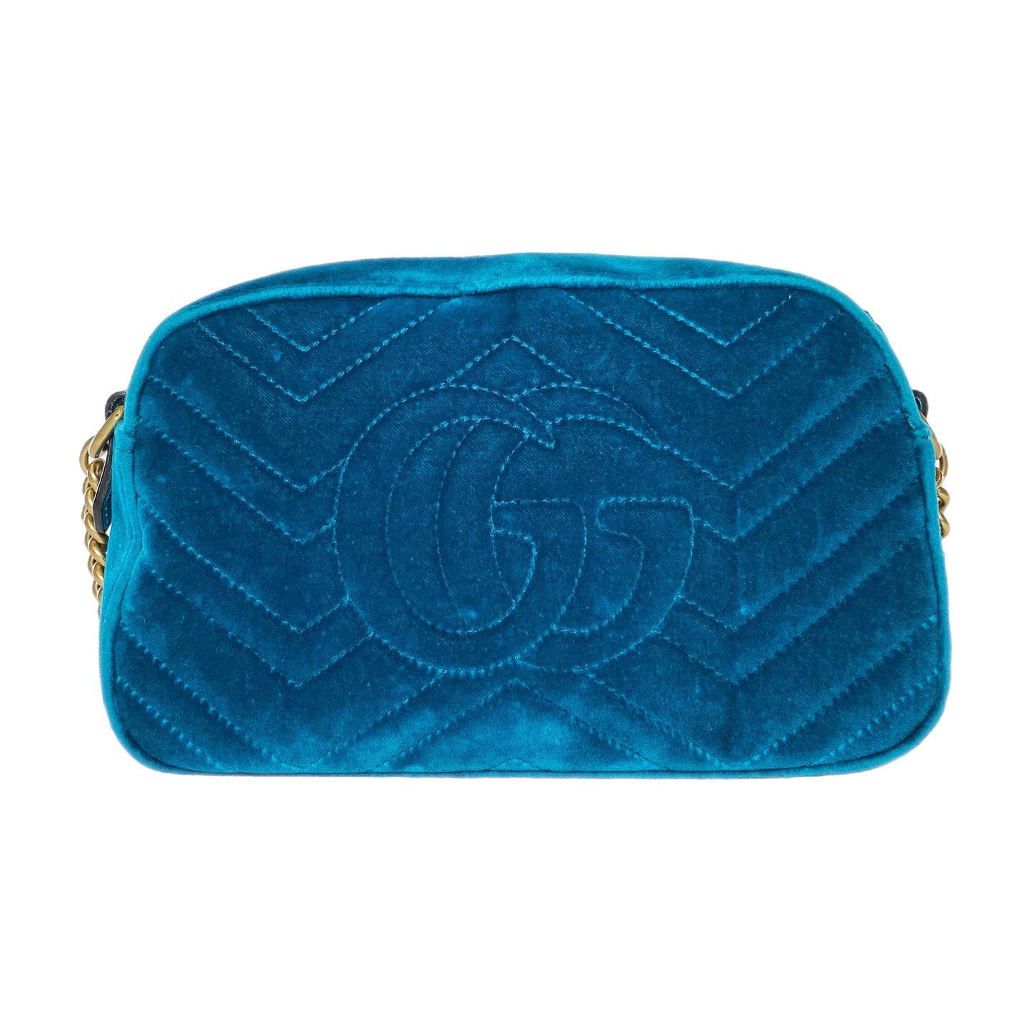 Gucci Small Velvet Pavone Cyan GG Marmont