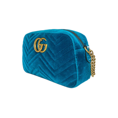 Gucci Small Velvet Pavone Cyan GG Marmont