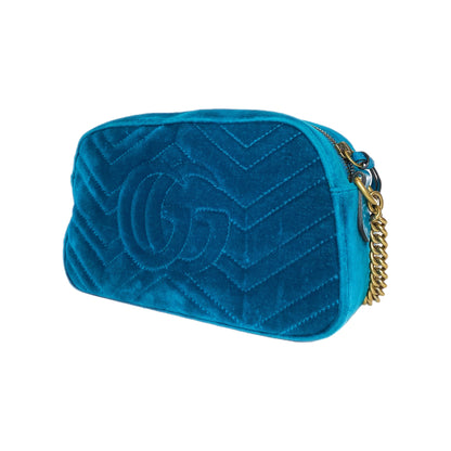 Gucci Small Velvet Pavone Cyan GG Marmont